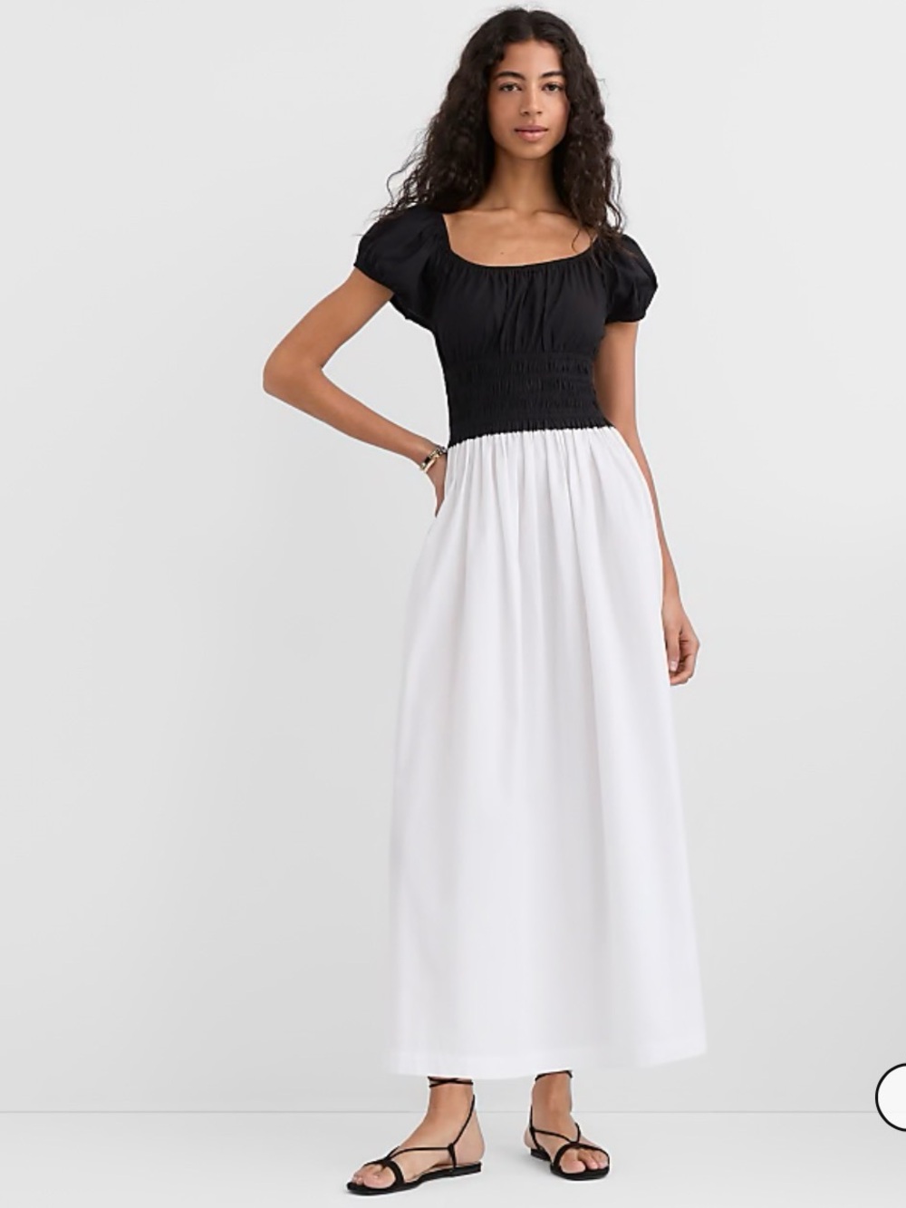 Loft Poplin Smocked Puff Sleeve Midi Dress